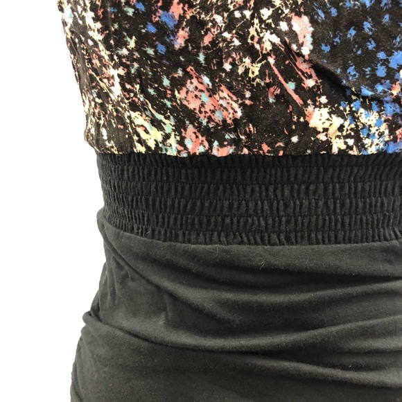 Forever 21 ruched paint splatter print black dress - Picture 5 of 7